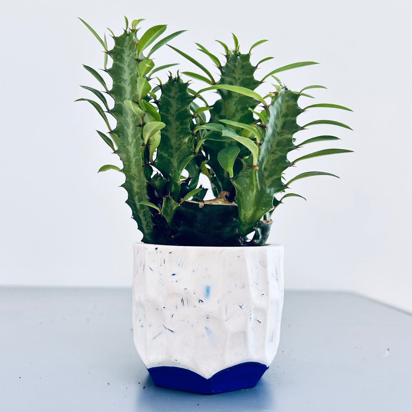 Petit cache-pot en bouchons plastiques et éco-résine BLEU OUTREMER