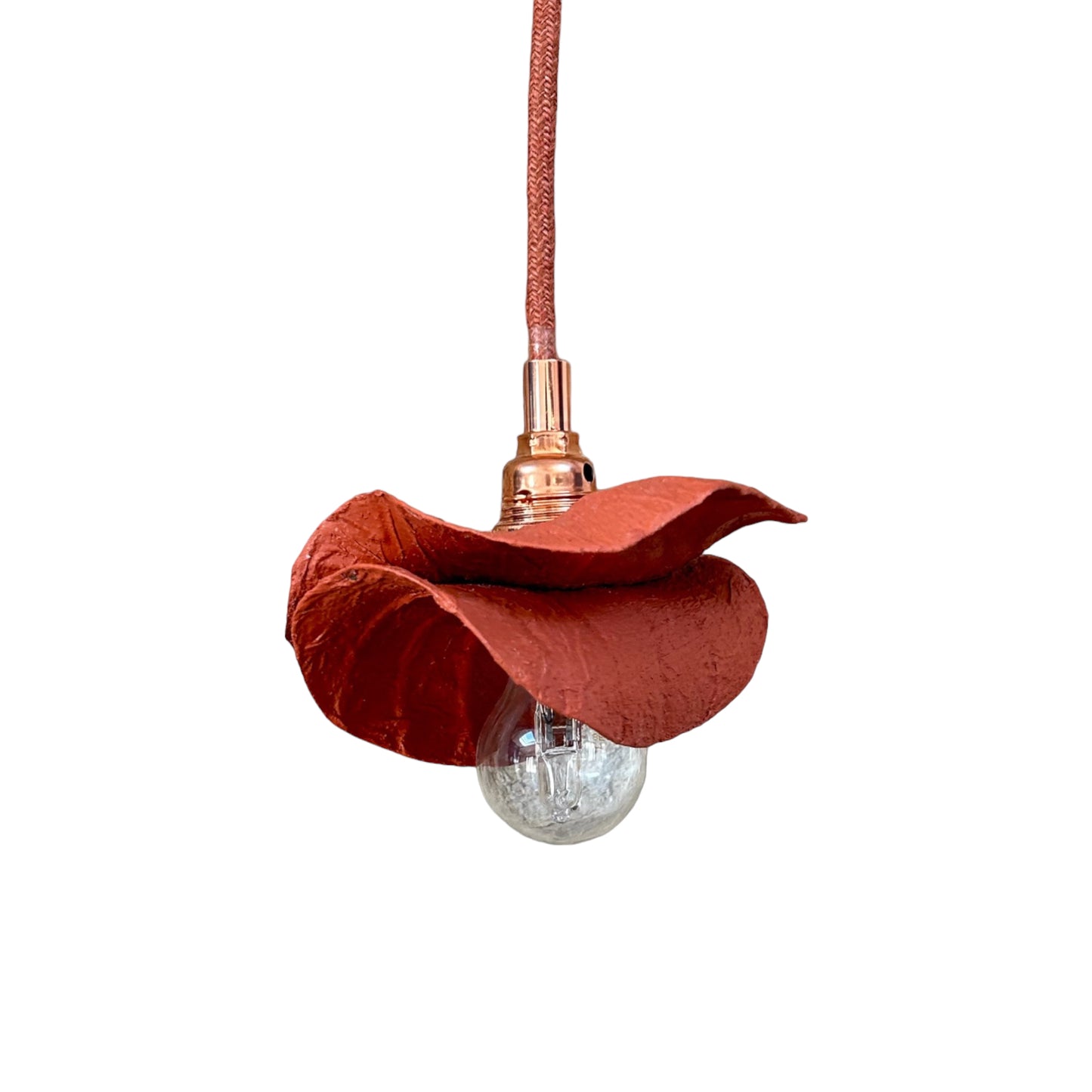 Baladeuse colorée orange terracotta ecoresponsable "pas dans la mer". "Pas dans la mer" une marque déposée de fabrication de luminaires eco-responsables, à partir de bouteilles plastiques recyclées. Fabrication à la main, en Provence pour une décoration durable. Démarches: Upcycling / Slowdesign / Recyclage / suspension Fleur / Environnement /Lumière pas dans la mer une marque française