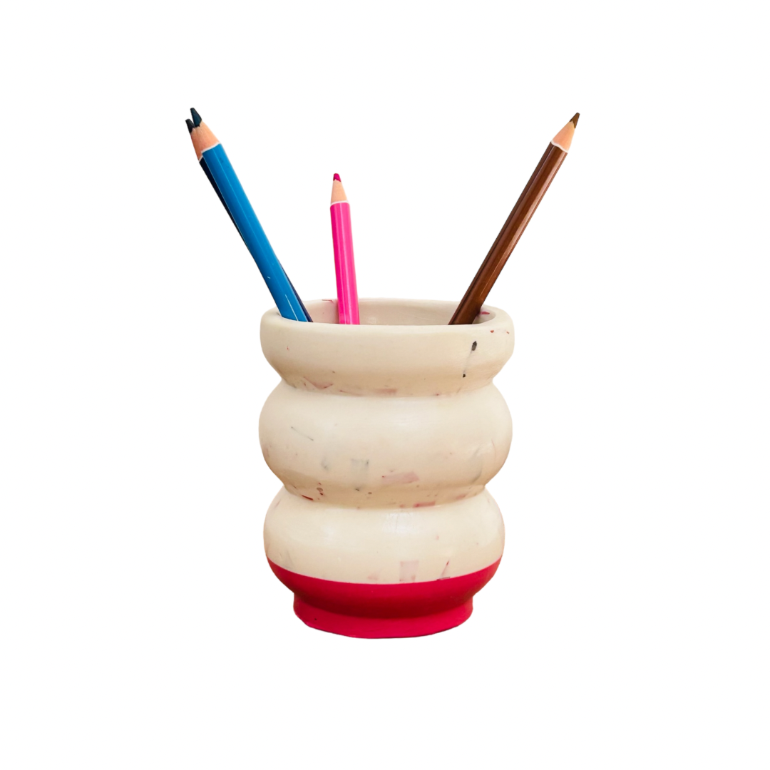 Grand Pot à Crayons en bouchons plastiques et éco-résine ORANGE