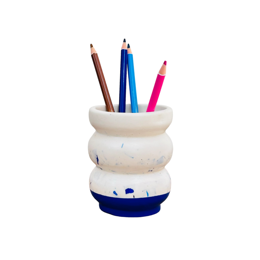 Grand Pot à Crayons en bouchons plastiques et éco-résine ORANGE