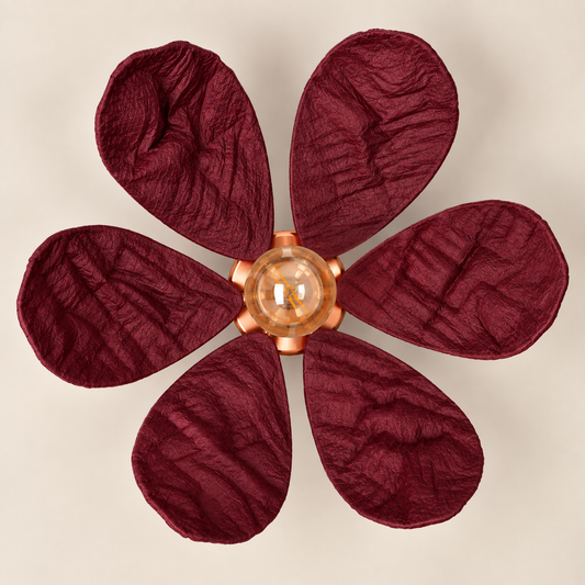 Abat-jour Nénuphar Rouge Bordeaux en plastique recyclé, luminaire artisanal fait main en Provence
