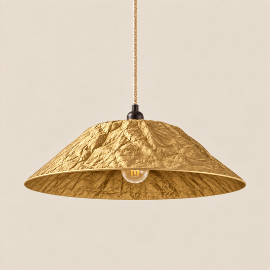 Abat-jour suspension Ombrelle Doré en plastique recyclé, luminaire artisanal fait main en Provence