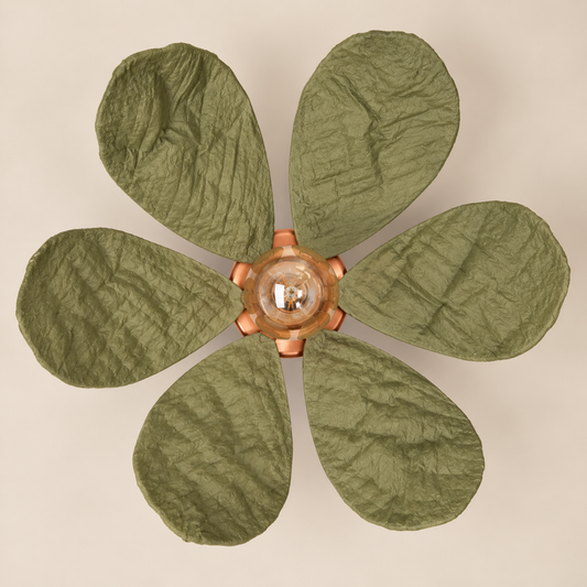 Abat-jour Nénuphar Vert Olive Kaki en plastique recyclé, luminaire artisanal fait main en Provence