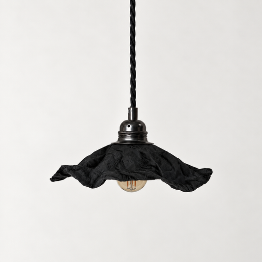Abat-jour suspension Clochette Noir Mat en plastique recyclé, luminaire artisanal fait main en Provence