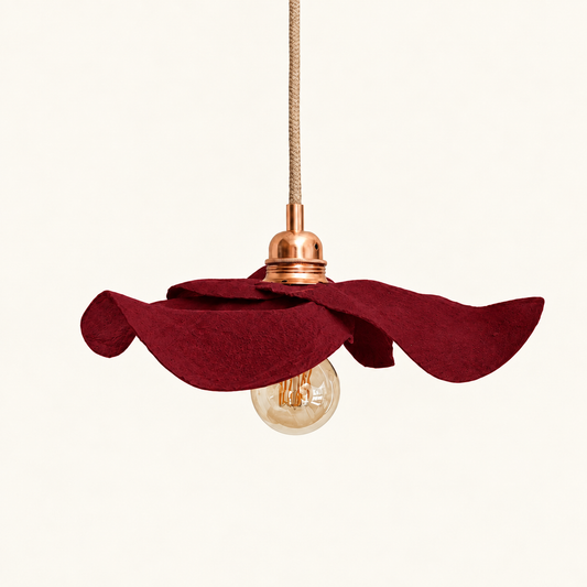 Suspension TULIPE Rouge Bordeaux, luminaire artisanal écoresponsable fait main en Provence