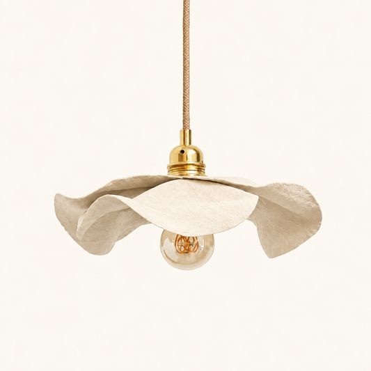 Suspension TULIPE Blanc Crème, luminaire artisanal écoresponsable fait main en Provence
