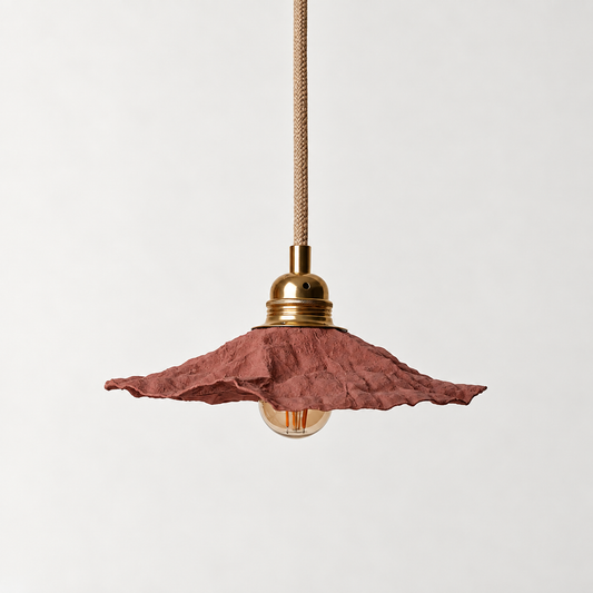 Abat-jour suspension Clochette Rose Terre Brûlée en plastique recyclé, luminaire artisanal fait main en Provence