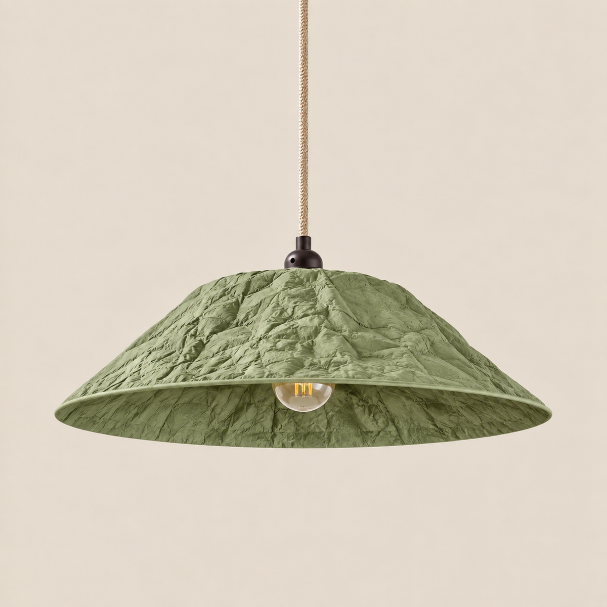 Abat-jour suspension Ombrelle Vert Olive en plastique recyclé, luminaire artisanal fait main en Provence