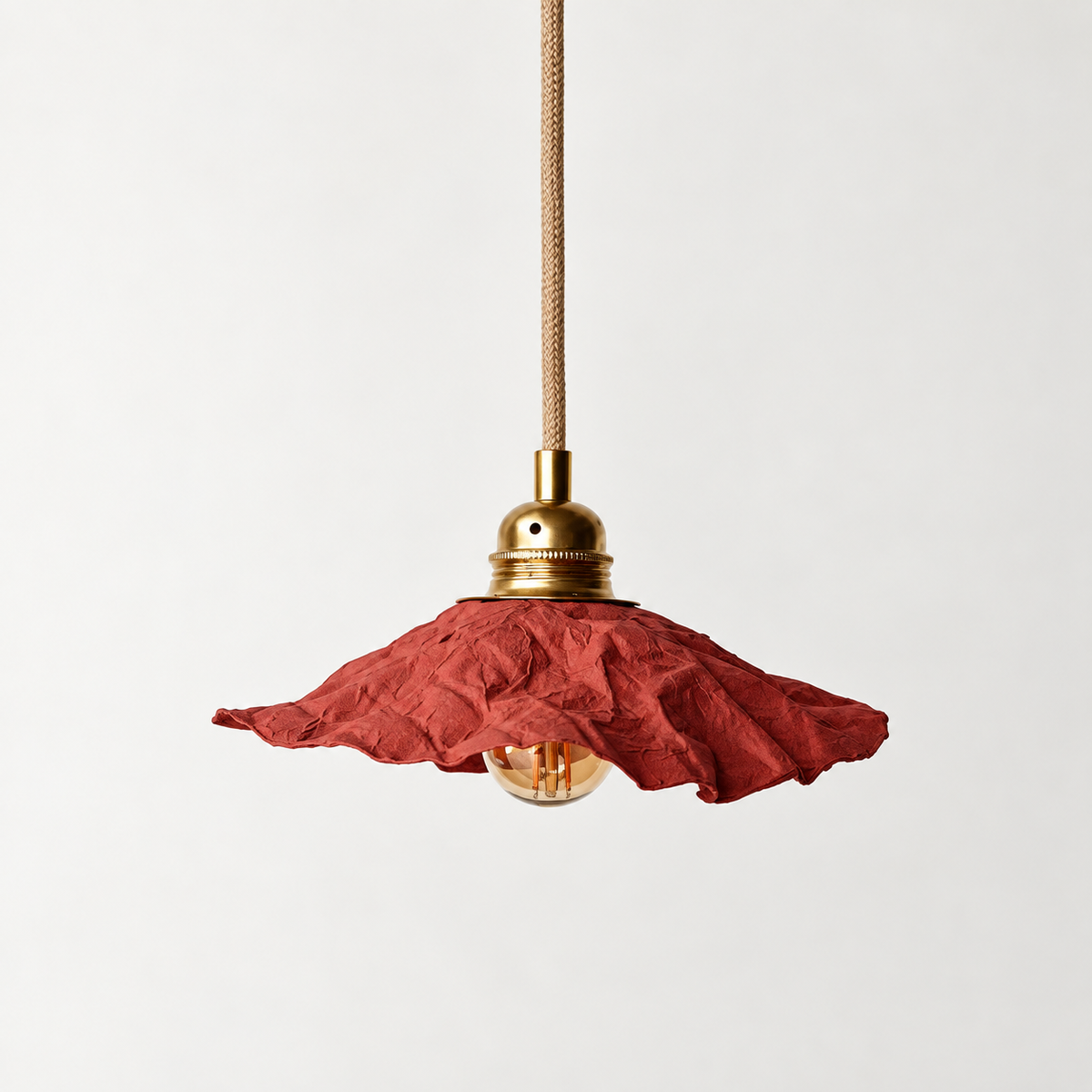 Abat-jour suspension Clochette Orange Terracotta en plastique recyclé, luminaire artisanal fait main en Provence