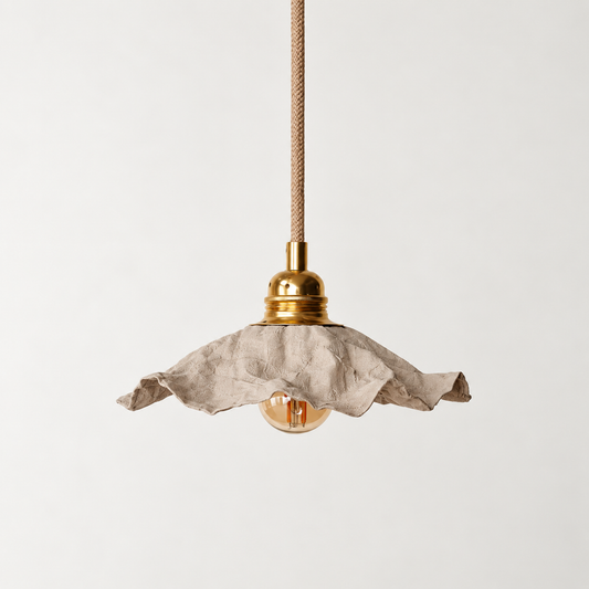 Abat-jour suspension Clochette Beige Lin en plastique recyclé, luminaire artisanal fait main en Provence