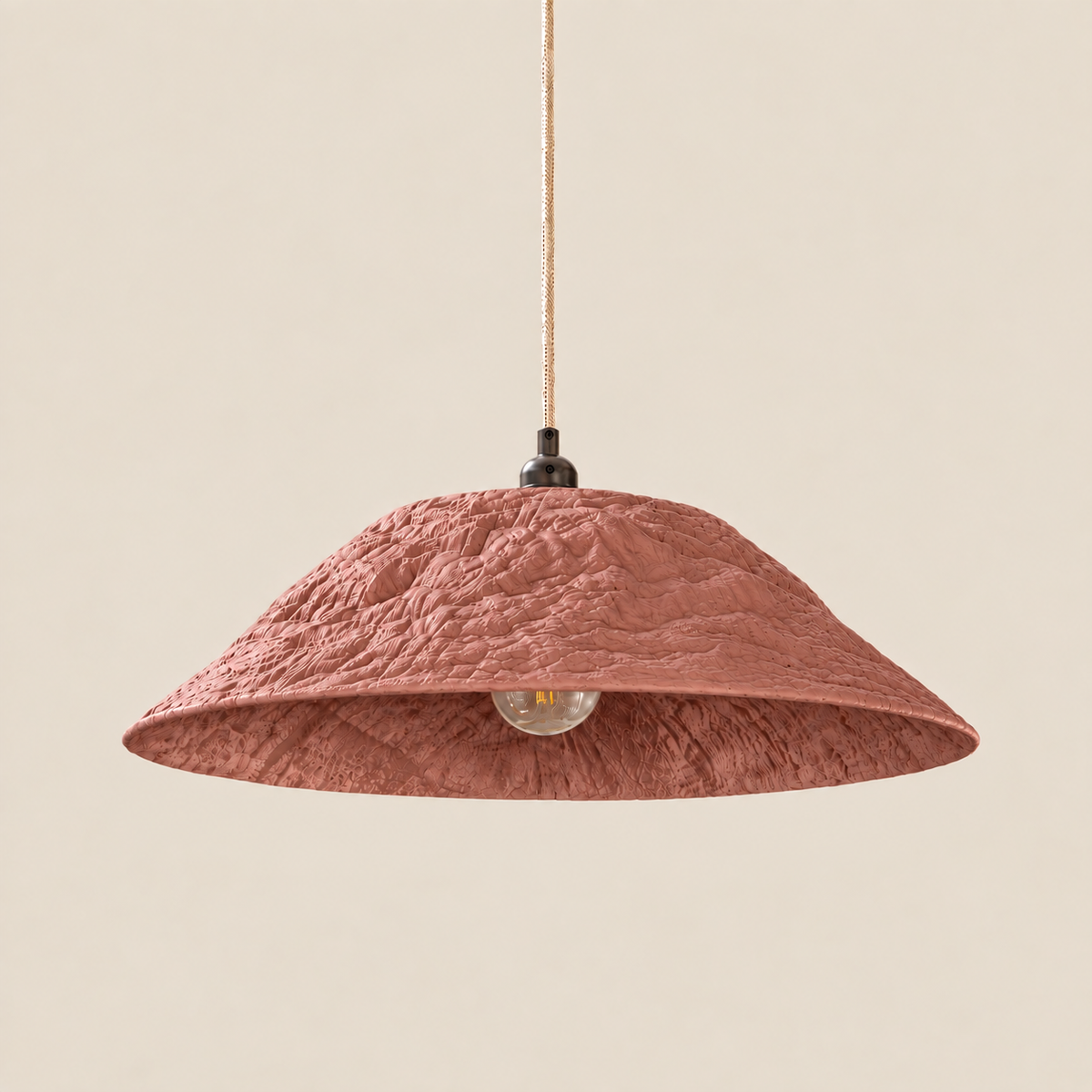 Abat-jour suspension Ombrelle Rose Terre Brûlée en plastique recyclé, luminaire artisanal fait main en Provence