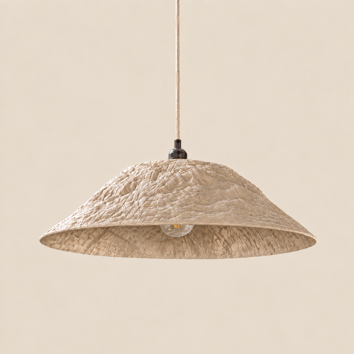 Abat-jour suspension Ombrelle Lin en plastique recyclé, luminaire artisanal fait main en Provence
