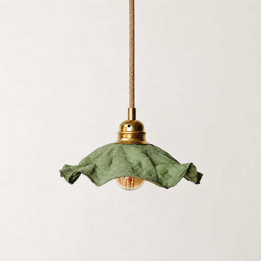 Abat-jour suspension Clochette Vert Olive Kaki en plastique recyclé, luminaire artisanal fait main en Provence